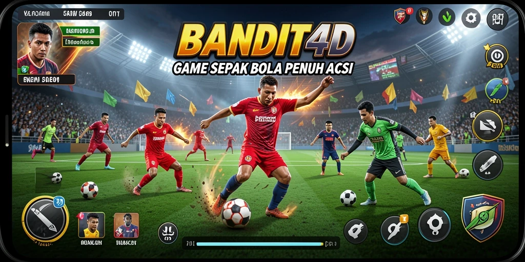 Tampilan gameplay seru di BANDIT4D dengan aksi sepak bola nyata.