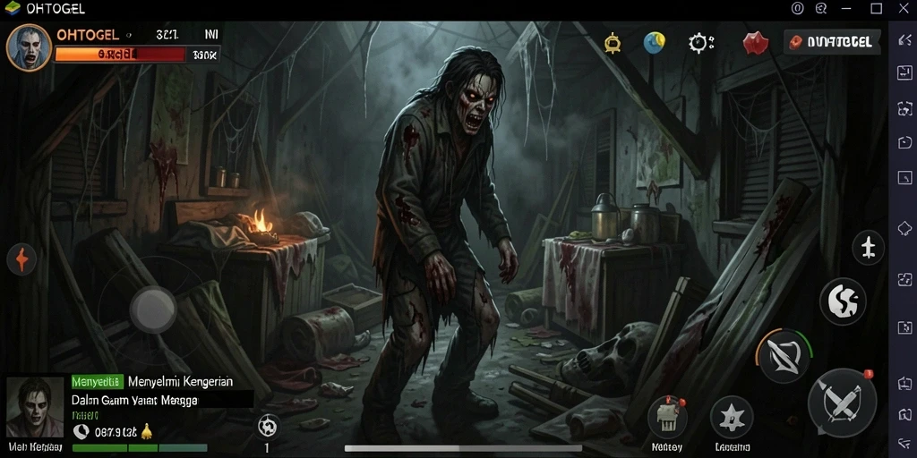 Screenshot gameplay OHTOGEL menampilkan suasana horor yang ciamik.