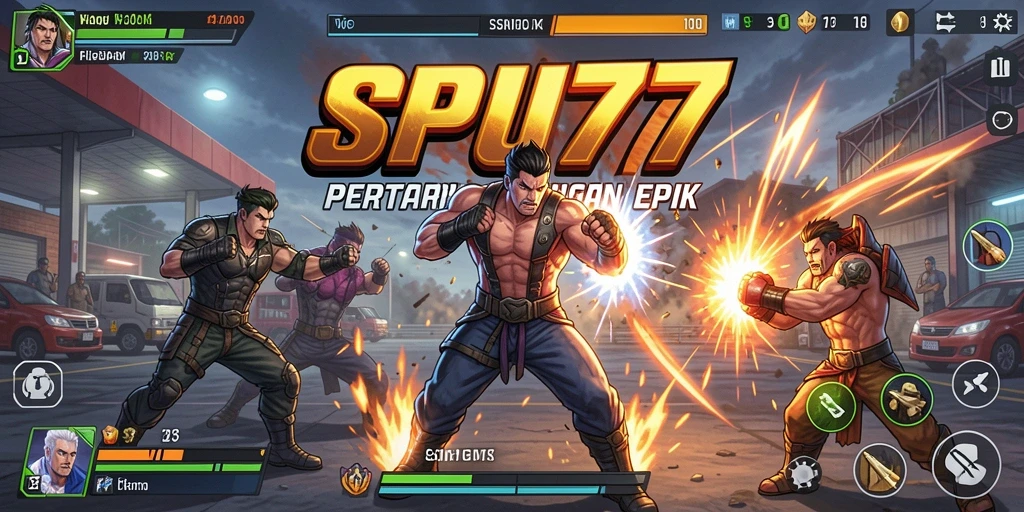Screenshot permainan SPBU77 menunjukkan aksi pertarungan yang intens.